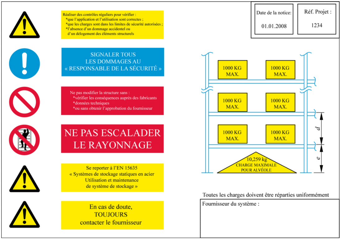 Normes NF-EN15635 / NF-EN15512 / NF-EN 15629 / NF-EN 15620